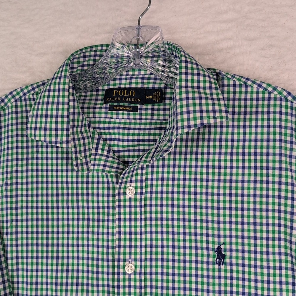 Polo Ralph Lauren Performance Shirt Mens M  Button Up Green Gingham Plaid Preppy